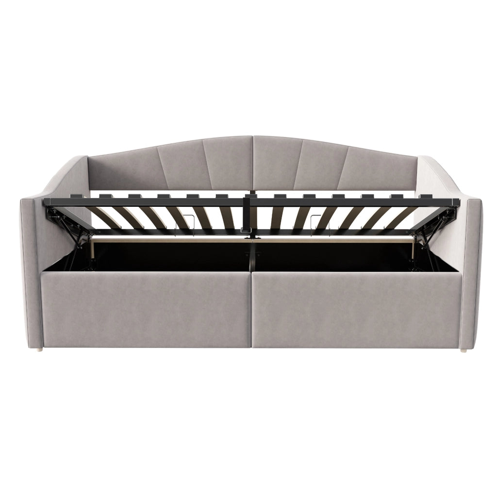 LETTO Contenitore Multifunzionale 90x200 cm in velluto grigio chiaro