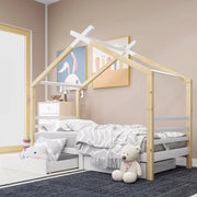 Letto Casetta per Bambini con Cassetti ¨C MINIMAL ¨C Massello di Pino, Bianco, 90x200