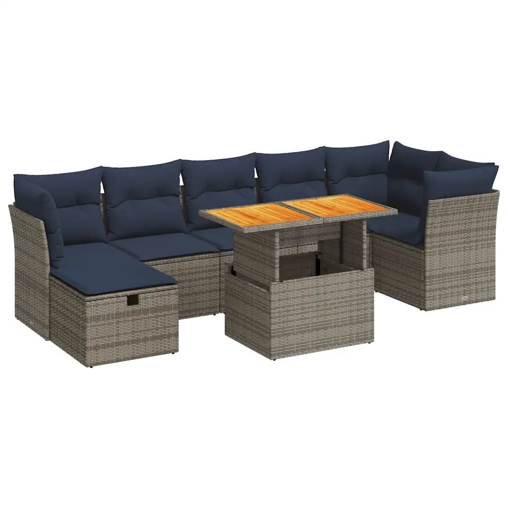 Set Divani Giardino 8 pz con Cuscini Marrone Polyrattan Acacia 3327985
