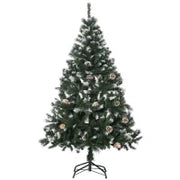Albero di Natale Artificiale Innevato 150cm con 676 Rami e Pigne, Apertura Automatica e Base Pieghevole, Verde