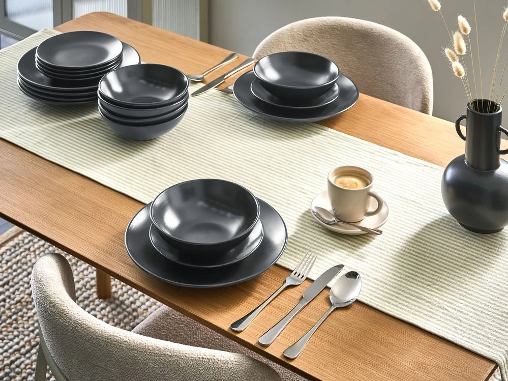 Set di 18 piatti in gres nero con finitura smaltata a mano per 6 persone cucina e sala da pranzo