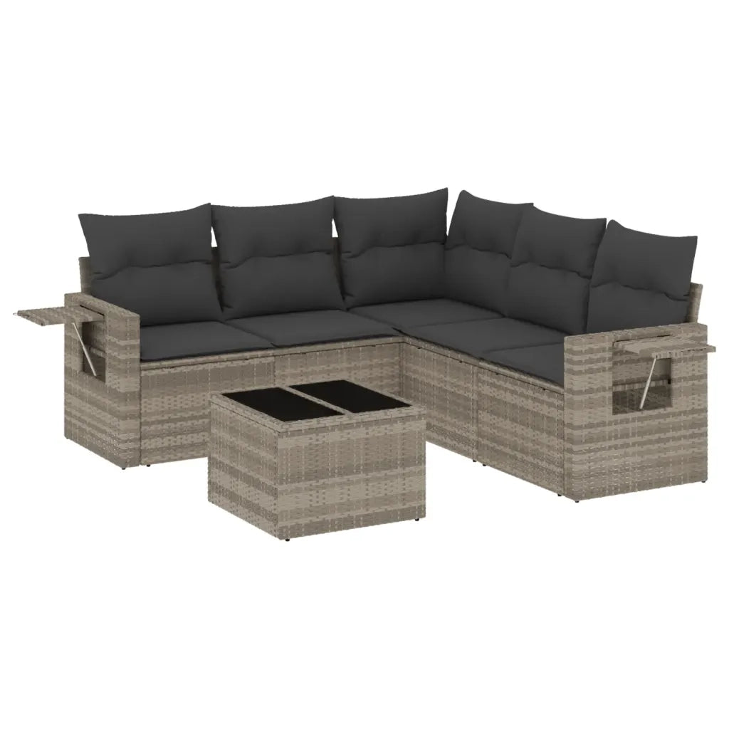 Set Divano da Giardino 6pz con Cuscini Grigio Chiaro Polyrattan
