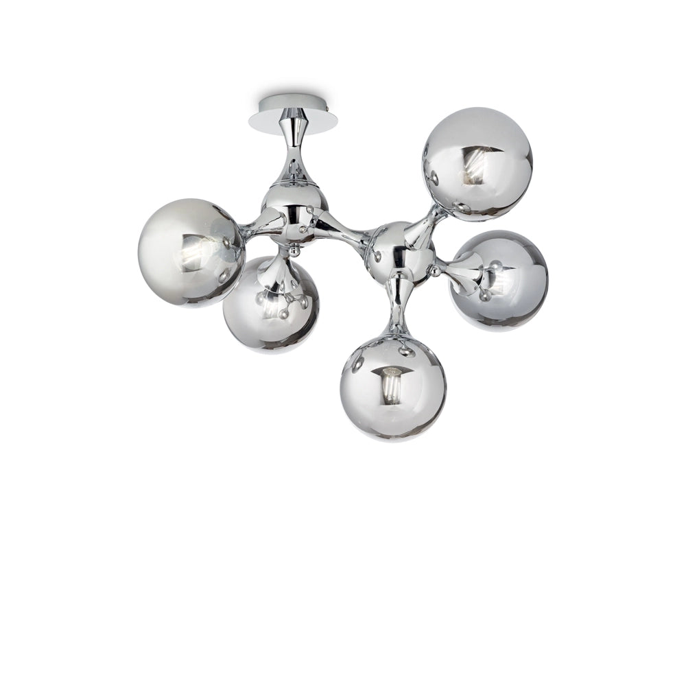 Plafoniera Contemporanea Nodi Metallo Cromo 5 Luci E14