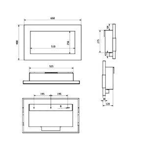 Pisa - Camino a bioetanolo da parete o incasso 65x12xH40 cm