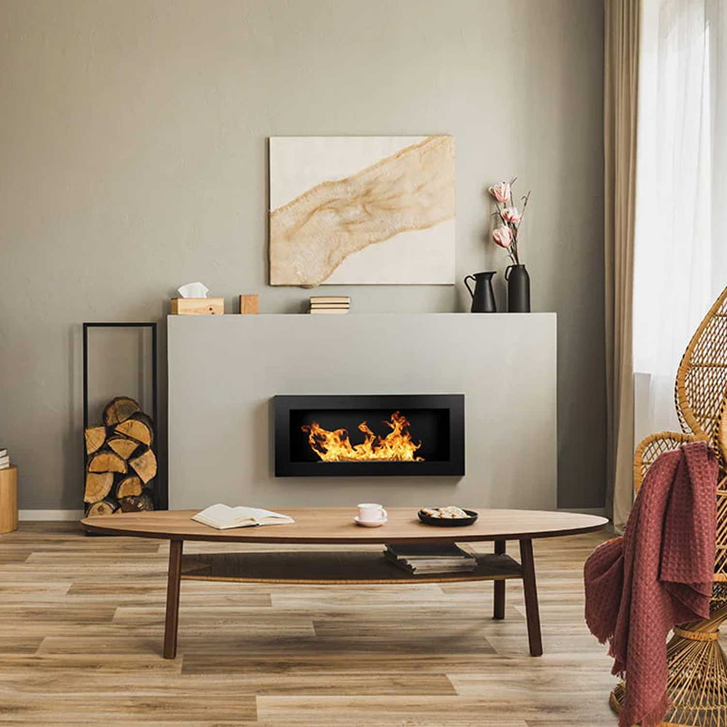 Lucca - Camino a bioetanolo da parete o incasso 90x12xH40 cm