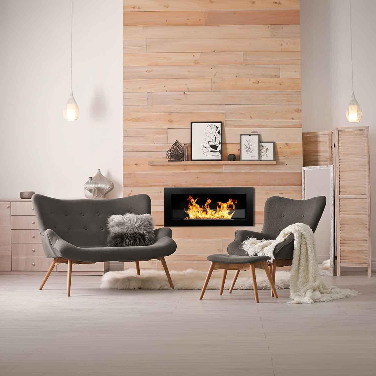 Livorno - Camino a bioetanolo da parete o incasso 90x12xH40 cm