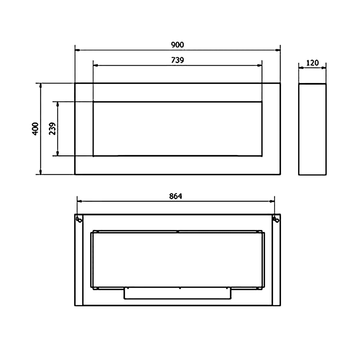 Siena - Camino a bioetanolo da parete 90x12xH40 cm