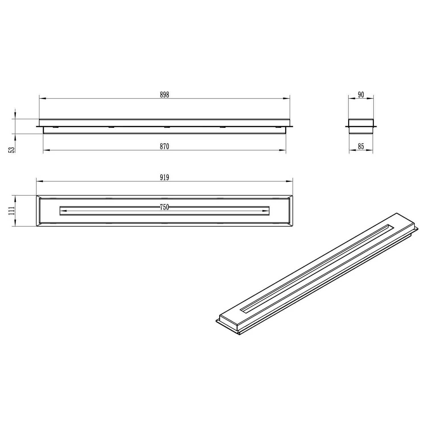 Bruciatore a bioetanolo per camino 1,7 L in acciaio inox 90x11xH5,3 cm