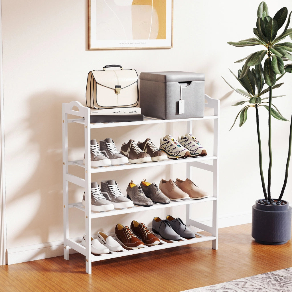Scaffale per Scarpe in Bamb¨´ 12 Pares ¨C zephmum ¨C Bianco 67.5x24.7x72 cm