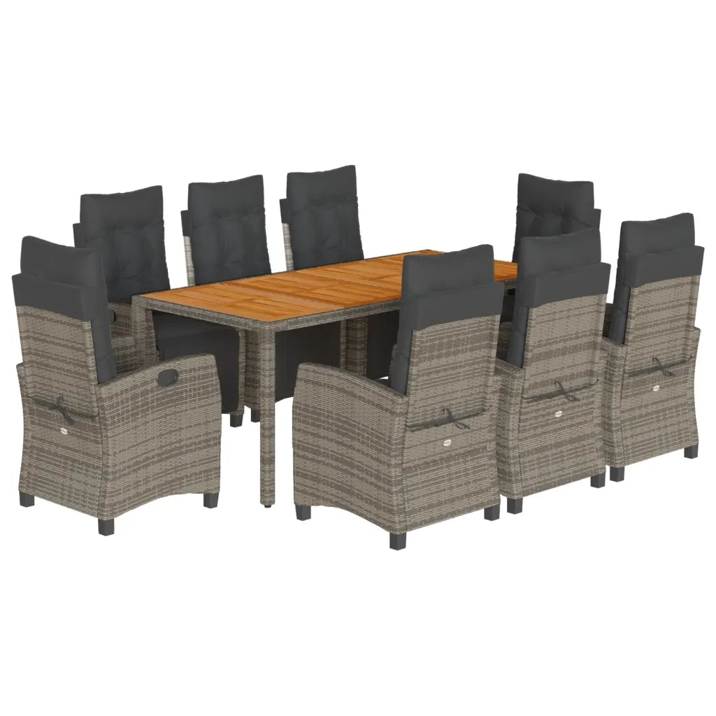Set da Pranzo da Giardino 9 pz con Cuscini in Polyrattan Grigio 3212917