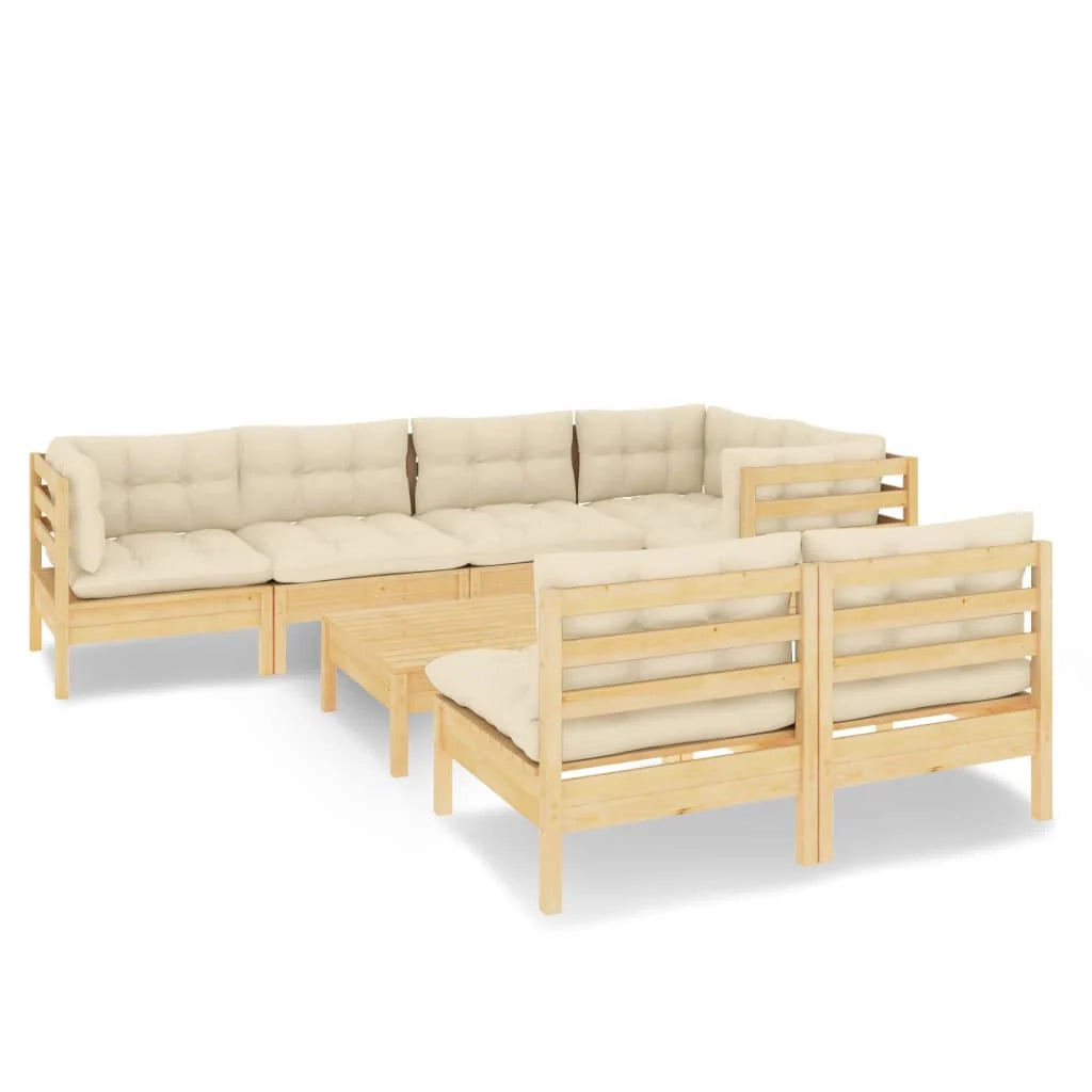Set di mobili da giardino mobili da esterno 8 pezzi con cuscini color crema legno di pino massiccio 02_0017569