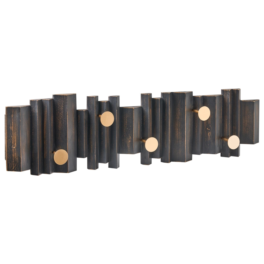 Appendiabiti da parete in legno di abete nero con ganci dorati in metallo, elemento decorativo, accessorio per corridoio