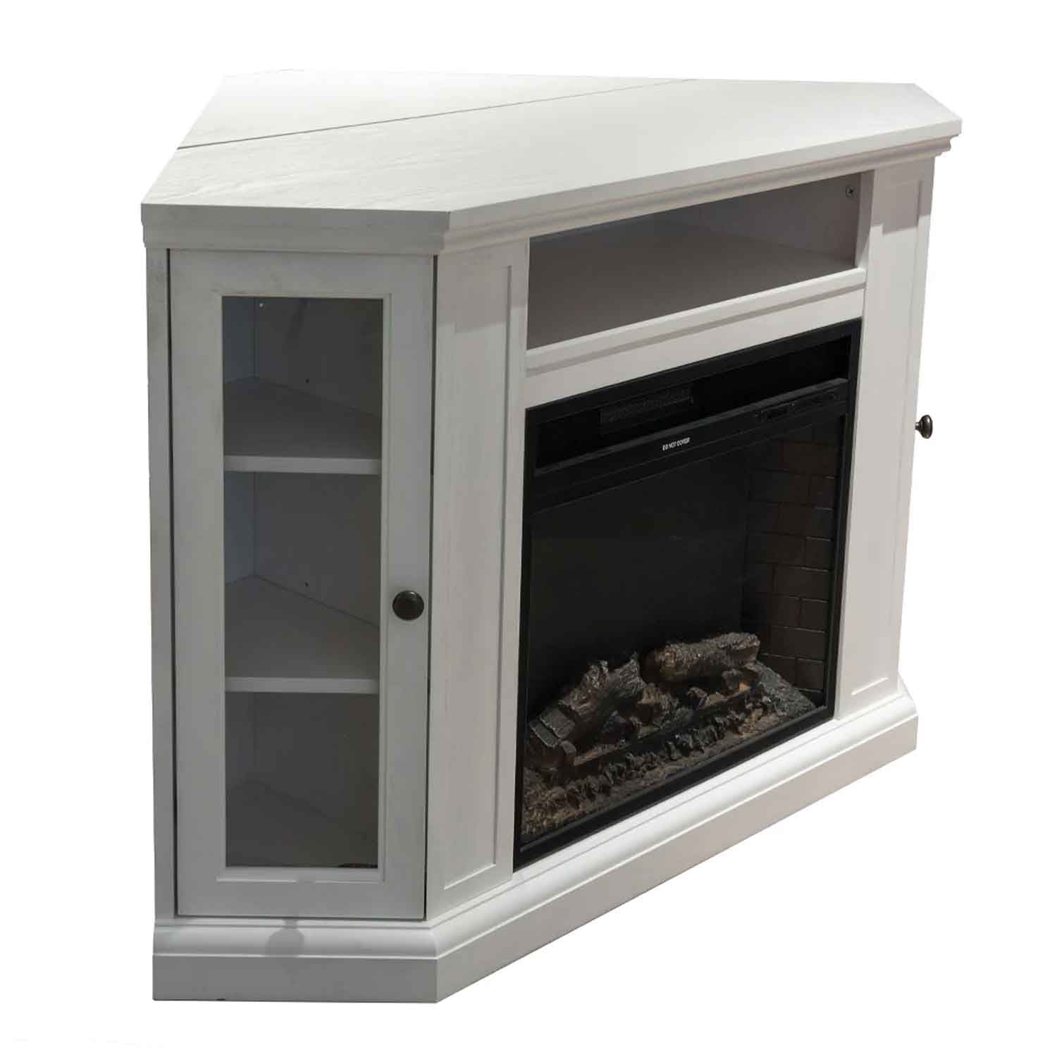 Madison - Camino elettrico angolare da terra 126x78xH83 cm, con effetto fiamma, colore bianco