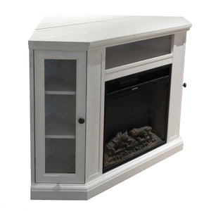 Madison - Camino elettrico angolare da terra 126x78xH83 cm, con effetto fiamma, colore bianco