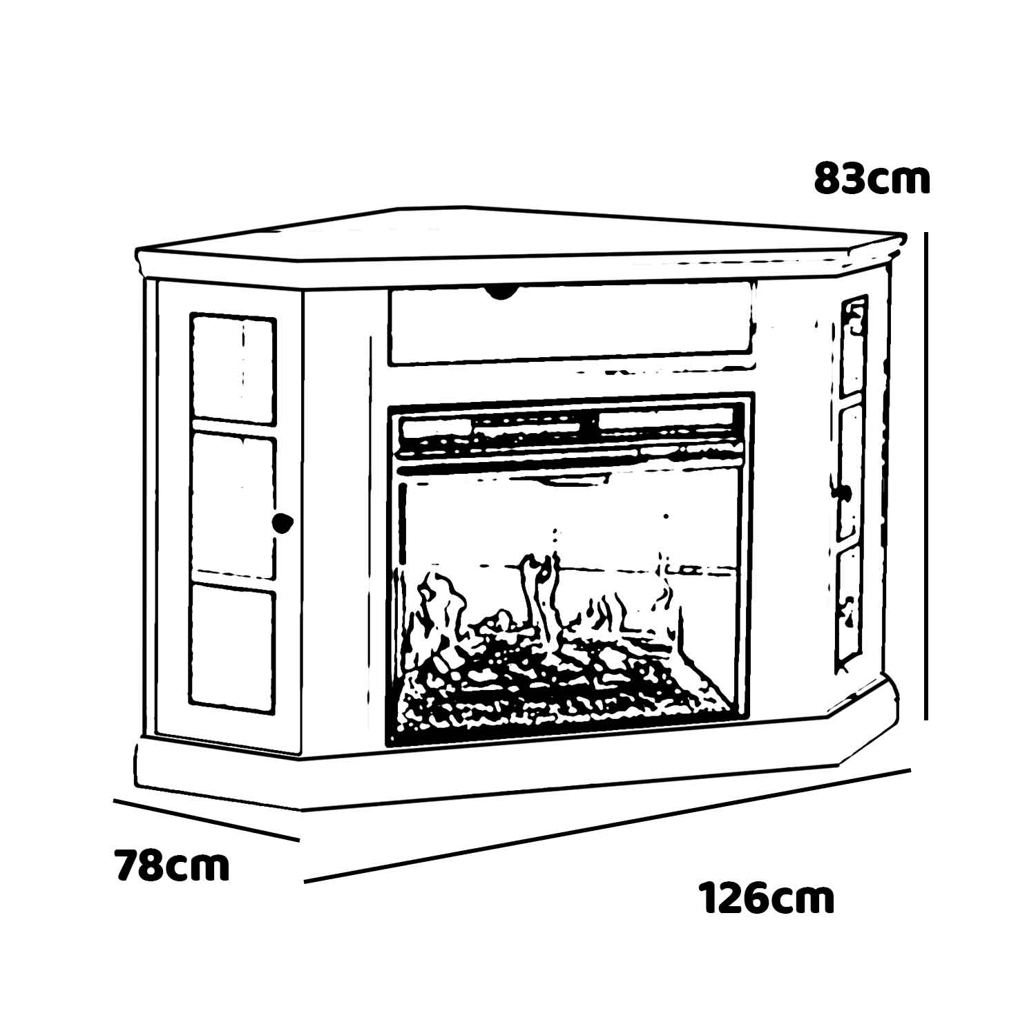 Madison - Camino elettrico angolare da terra 126x78xH83 cm, con effetto fiamma, colore bianco