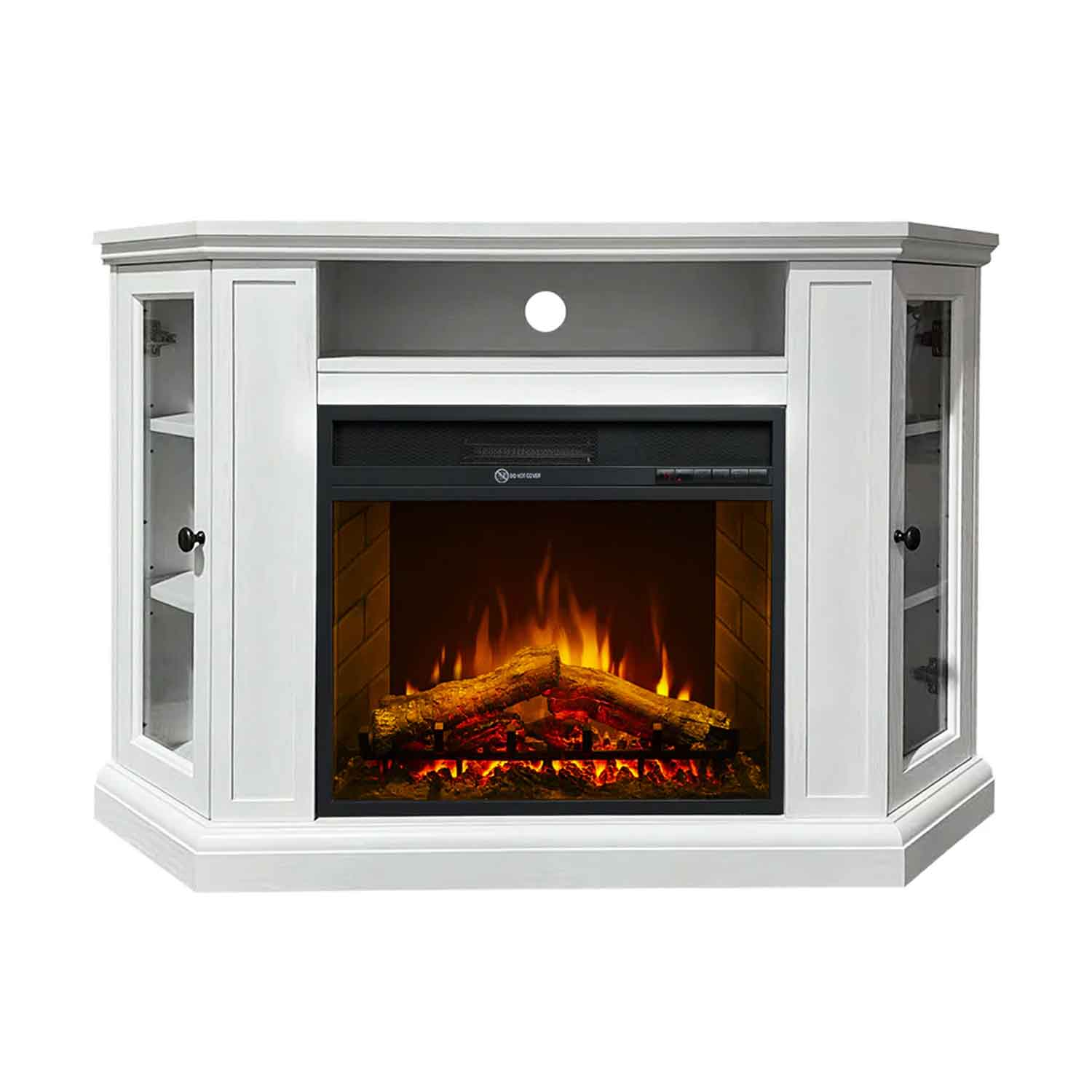 Madison - Camino elettrico angolare da terra 126x78xH83 cm, con effetto fiamma, colore bianco