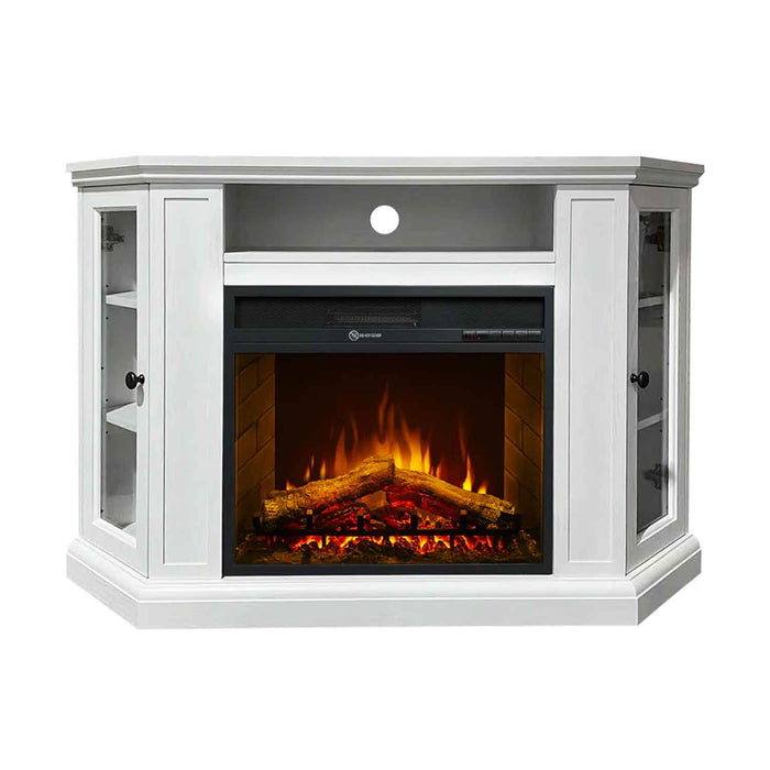 Madison - Camino elettrico angolare da terra 126x78xH83 cm, con effetto fiamma, colore bianco