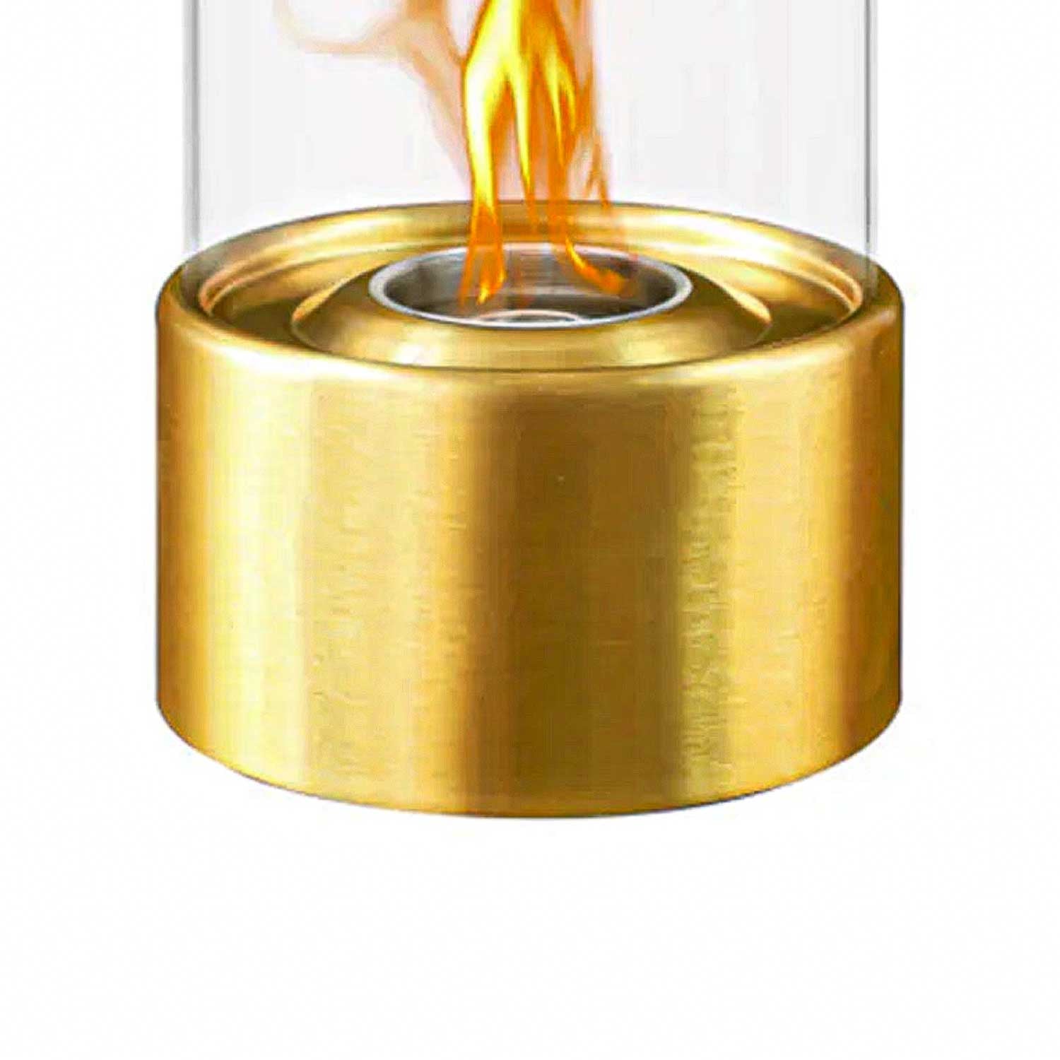 Marsiglia - Camino a bioetanolo da tavolo per interni ed esterni ø16 x H27 cm, colore dorato