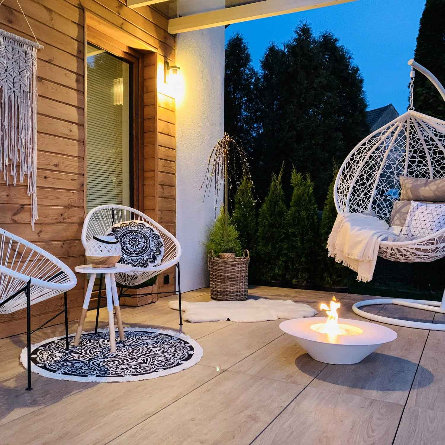 Santorini - Camino a bioetanolo da terra, braciere da giardino ø 60xH15 cm, colore bianco