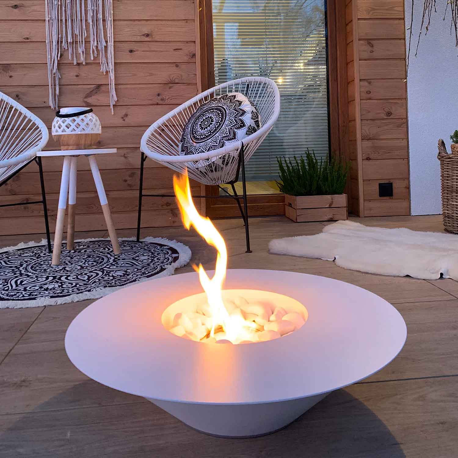 Santorini - Camino a bioetanolo da terra, braciere da giardino ø 60xH15 cm, colore bianco