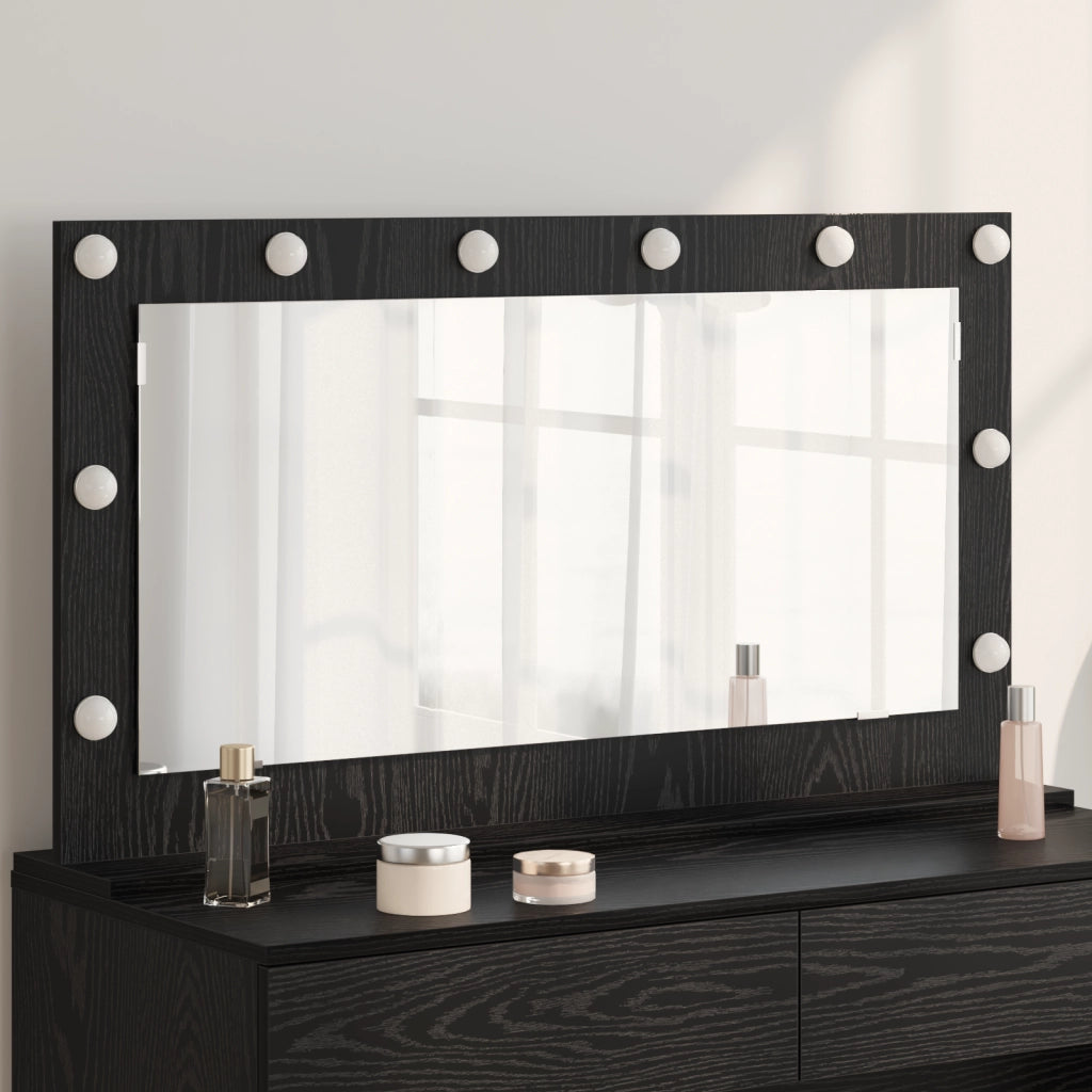 Specchio da toeletta con luci LED Nero Rovere 100x55x18 cm