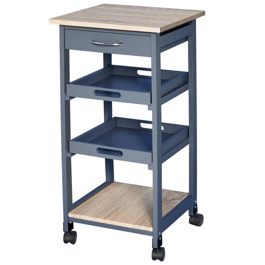 Carrello da Cucina con Cassetto e Vassoi ¨C zephmum ¨C Legno Pino 37x37x76
