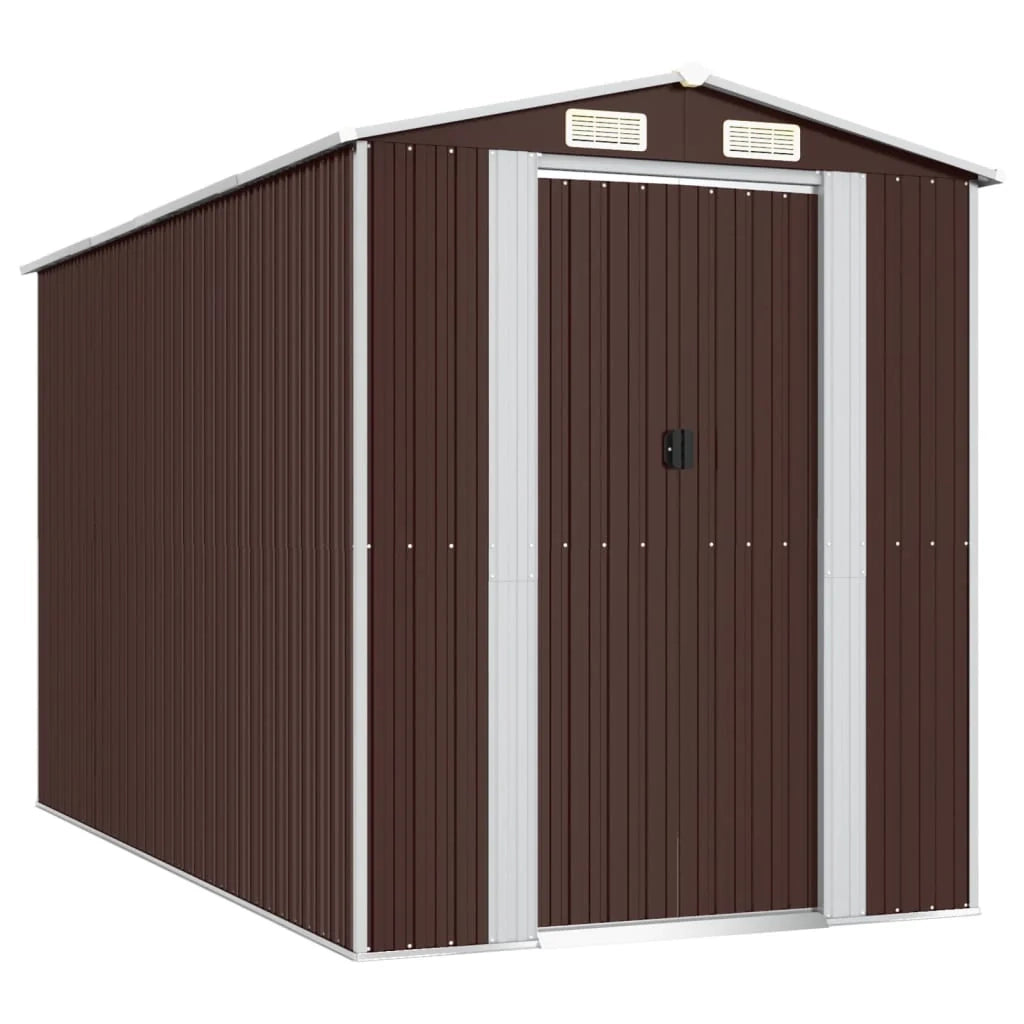Casetta da giardino cabina ripostiglio capanno da esterno capanno per attrezzi robusta scura 192 x 357 x 223 cm acciaio zincato marrone 02_0022319