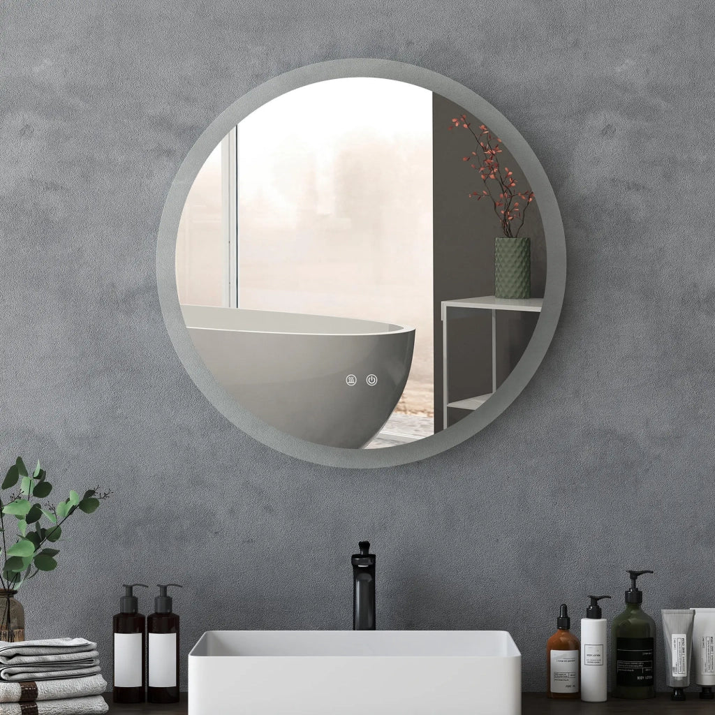 Specchio da Bagno Ø70x3 cm con LED 3 Colori Regolabili in Metallo e Vetro