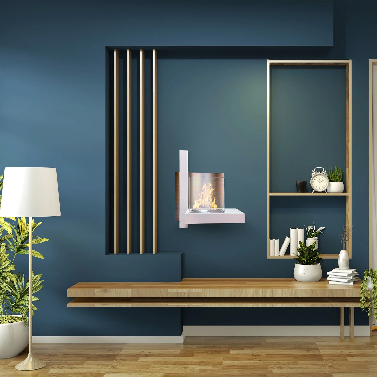 Vienna - Camino a bioetanolo da parete 65x23xH75 cm, colore bianco