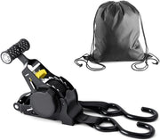 Ratelle con manubrio ergonomico, 2,5 cm x 3,3 m, automatico, resistenza a rottura 680 kg, per motociclo, auto, campeggio e trasporto (1 confezione)