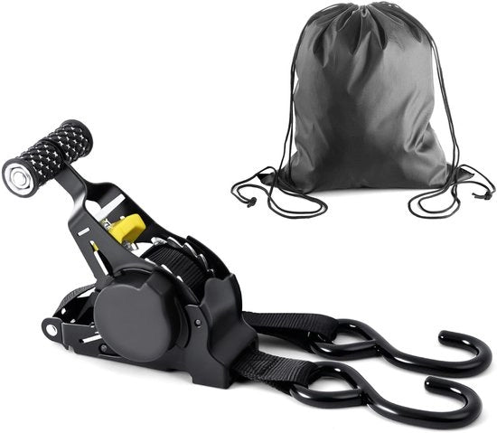 Ratelle con manubrio ergonomico, 2,5 cm x 3,3 m, automatico, resistenza a rottura 680 kg, per motociclo, auto, campeggio e trasporto (1 confezione)