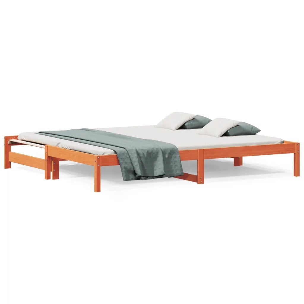 Divano con Letto Estraibile Marrone Cera 90x190cm Massello Pino