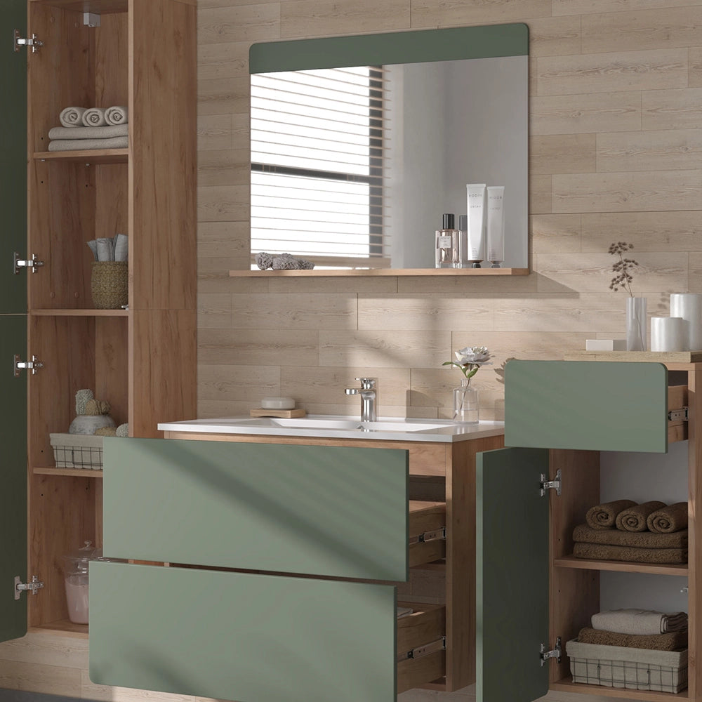 Vicco Set di mobili da bagno Goldkraft rovere/verde 5 pezzi con unità alta e midi