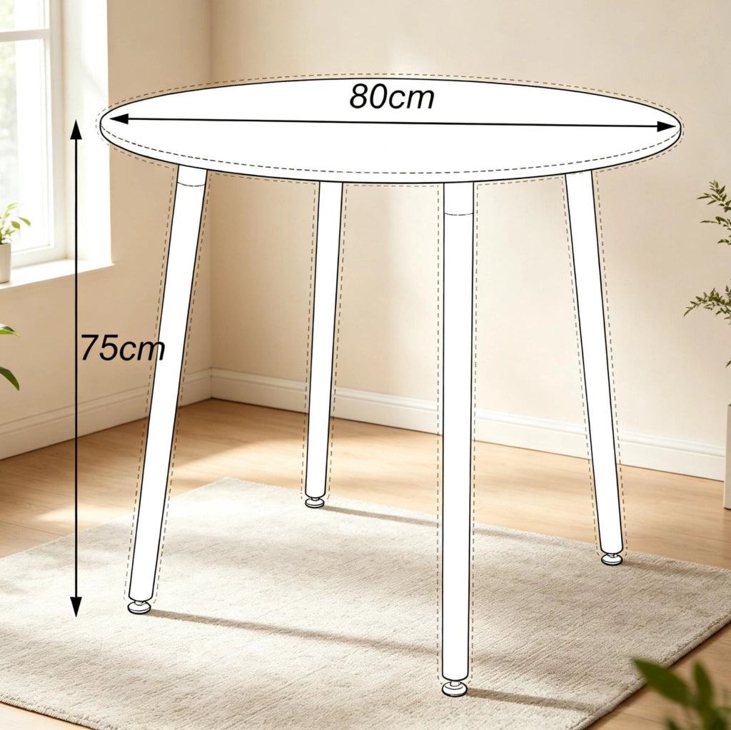 Set tavolo da pranzo rotondo bianco e legno con 4 sedie