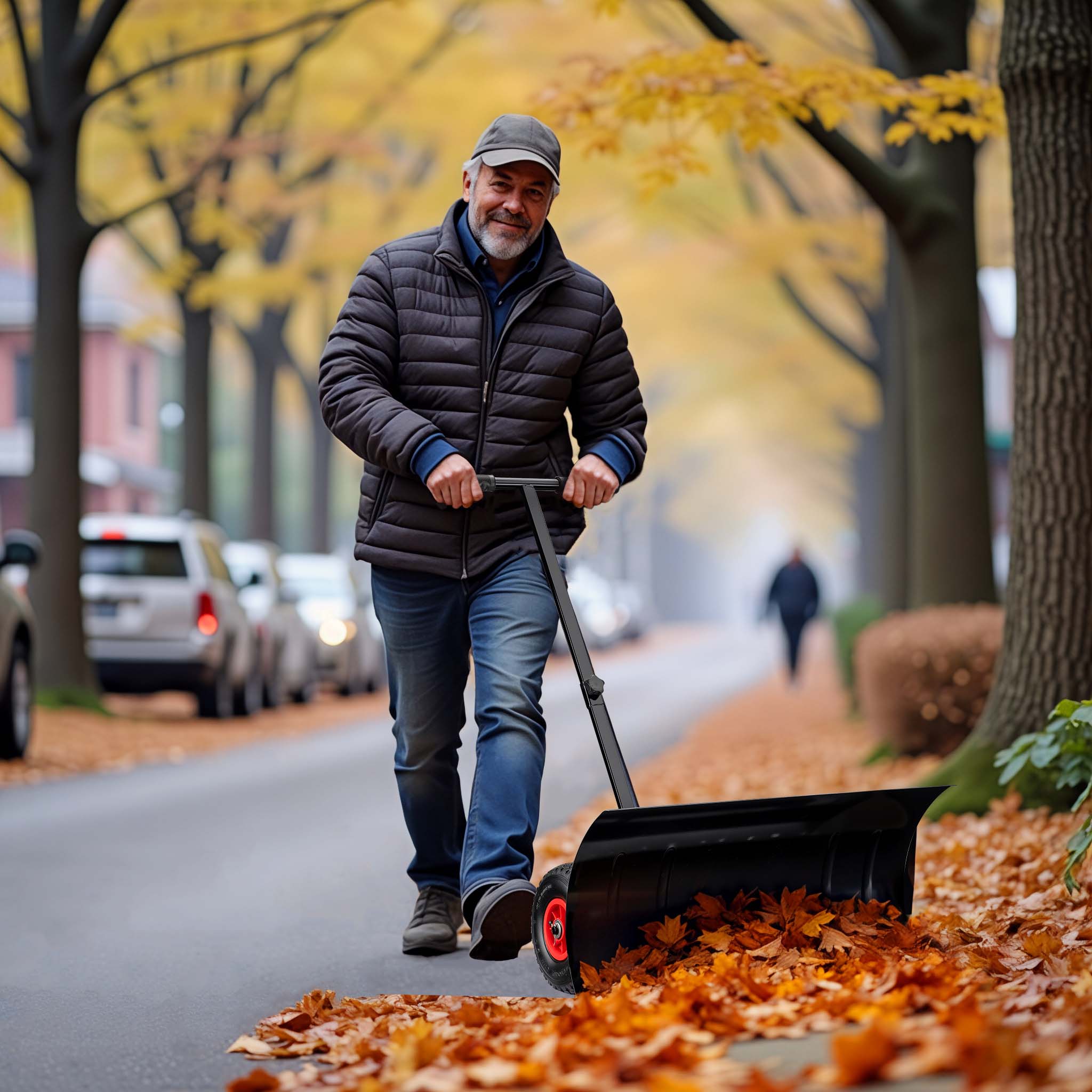 Spazzaneve manuale con ruote, pala neve 74x43 cm ruota 10", Carrello sgombraneve