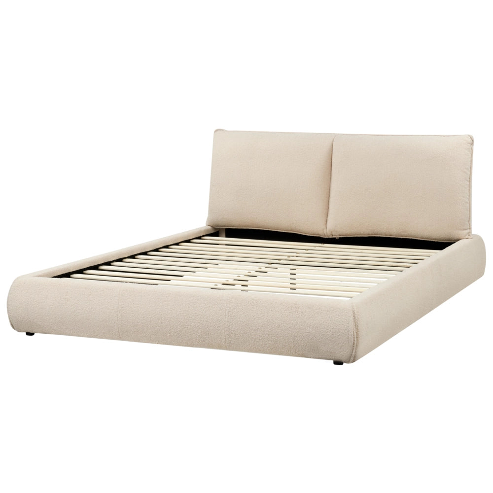 Letto matrimoniale imbottito in tessuto boucle beige chiaro 160x200 cm stile moderno