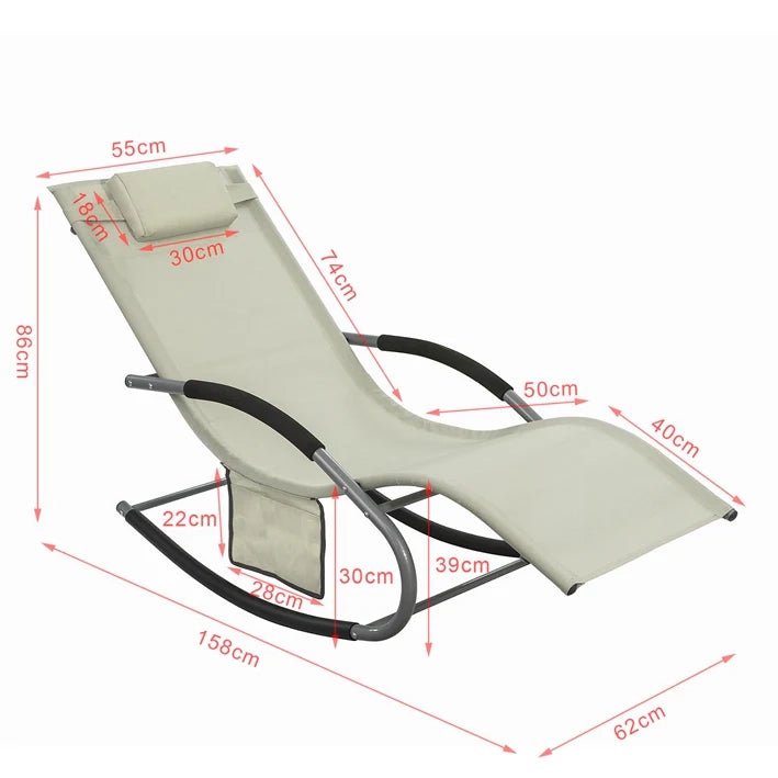 2 x Sedie a Dondolo da Giardino poltrone Esterno con Cuscino e Tasca Laterale Beige OGS28-MIx2