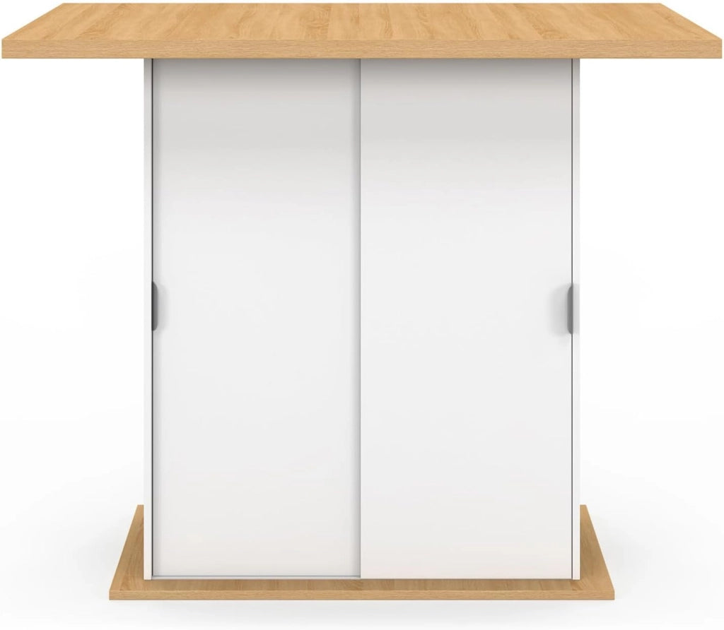 Isola centrale PAXTON 110 cm per 4 persone con contenitore in legno bianco e piano di lavoro effetto faggio