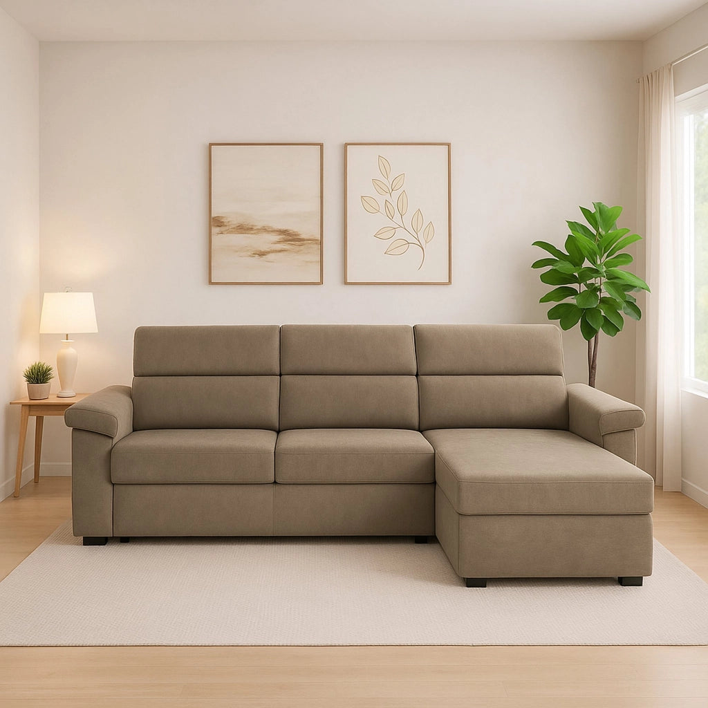Ceto, Divano Fisso con Penisola Sfoderabile Made in Italy, 285x160 cm Grigio Tortora\