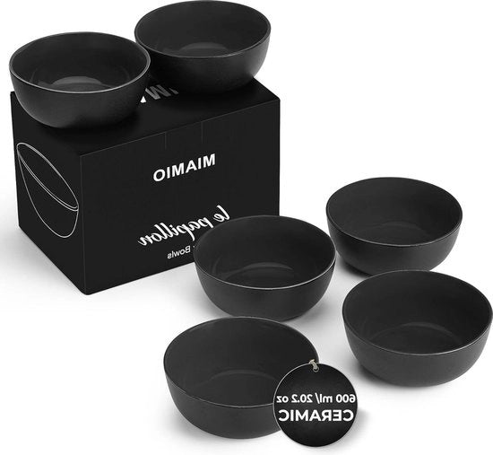 Set di 6 piatti in ceramica con esterno nero e interno colorato - 600 ml - Collezione Le Papillon
