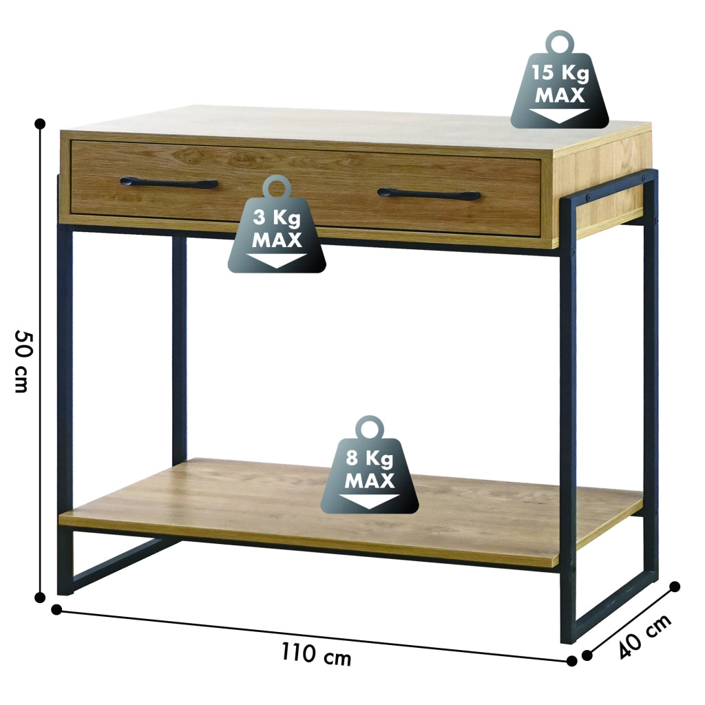 Consolle Da Ingresso Con 2 Cassetti e Ripiano Mobiletto Corridoio Scarpiera Portachiavi e Accessori Stile Industrial Legno Metallo Mobile Tavoli Per Divano