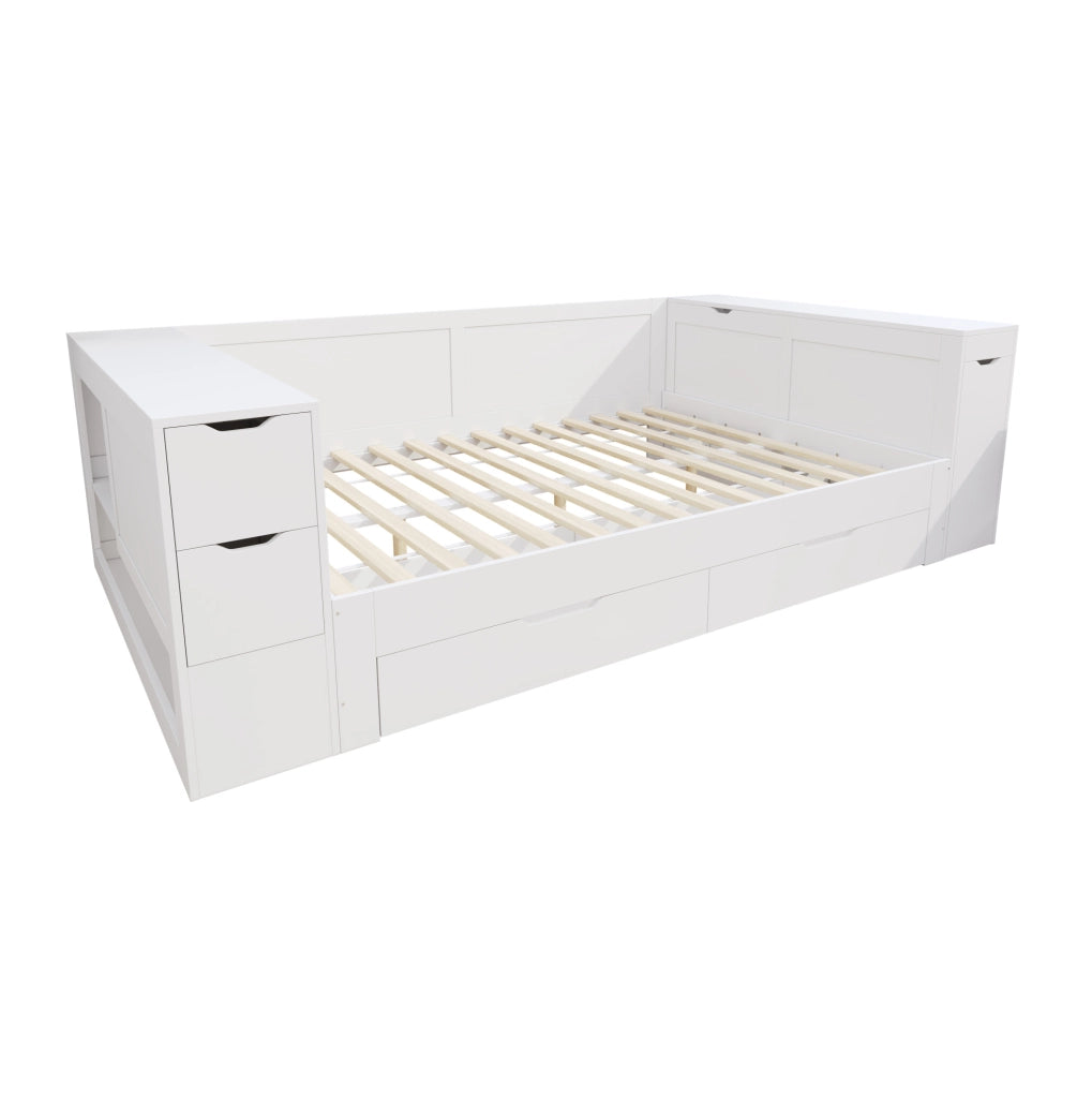 Letto multifunzione in MDF con contenitore, cassetti e comodino integrato