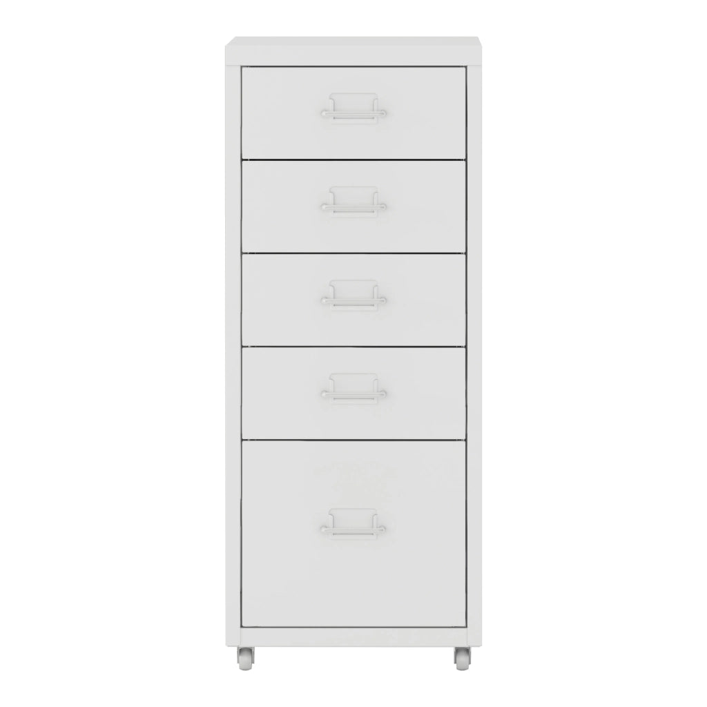 Cassettiera Kökar in Acciaio Mobile Archivio con 5 Cassetti e Rotelle - Bianco [en.casa]