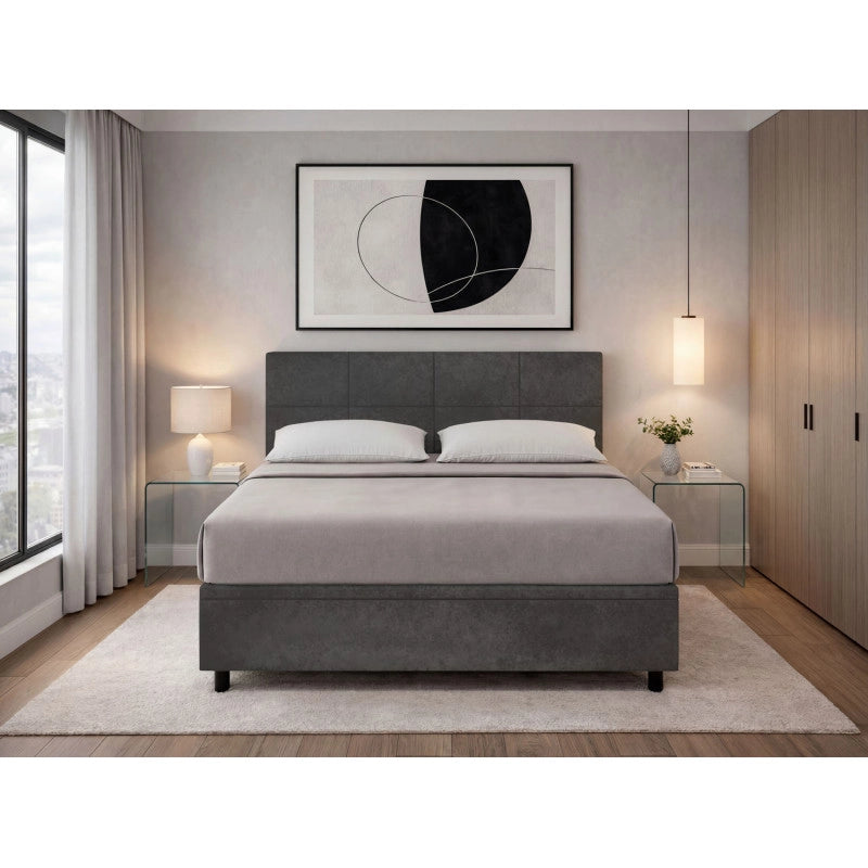 Letto imbottito Matrimoniale 180x190 cm Square - Contenitore,Microfibra,Grigio