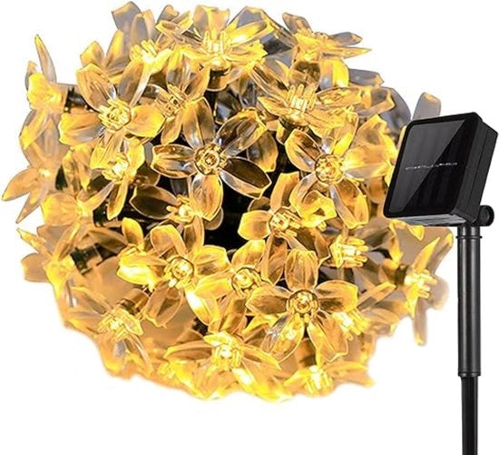 Cavo di illuminazione a energia solare per esterno, 7 m, 50 led, 8 modalità, IP65, impermeabile all'acqua, per terrazza, giardino, balcone, decorazione natalizia (bianco caldo)