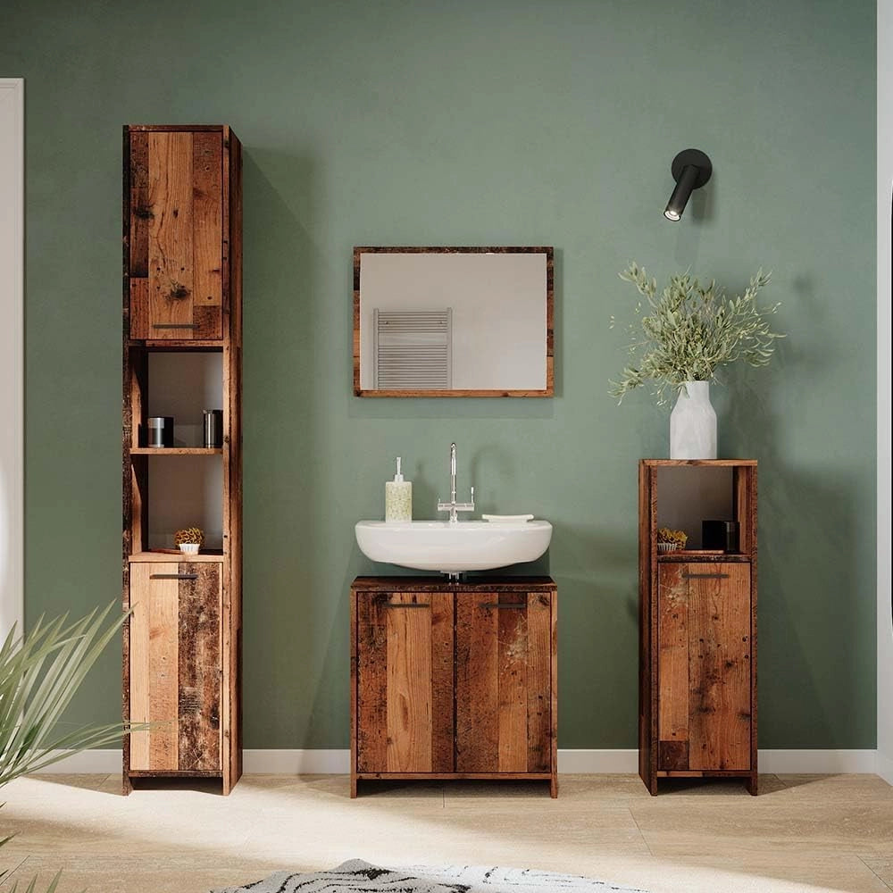 Specchio bagno Kiko, Rovere rustico, 45 x 60 cm, per montaggio a parete, abbinabile ai mobili da bagno Kiko