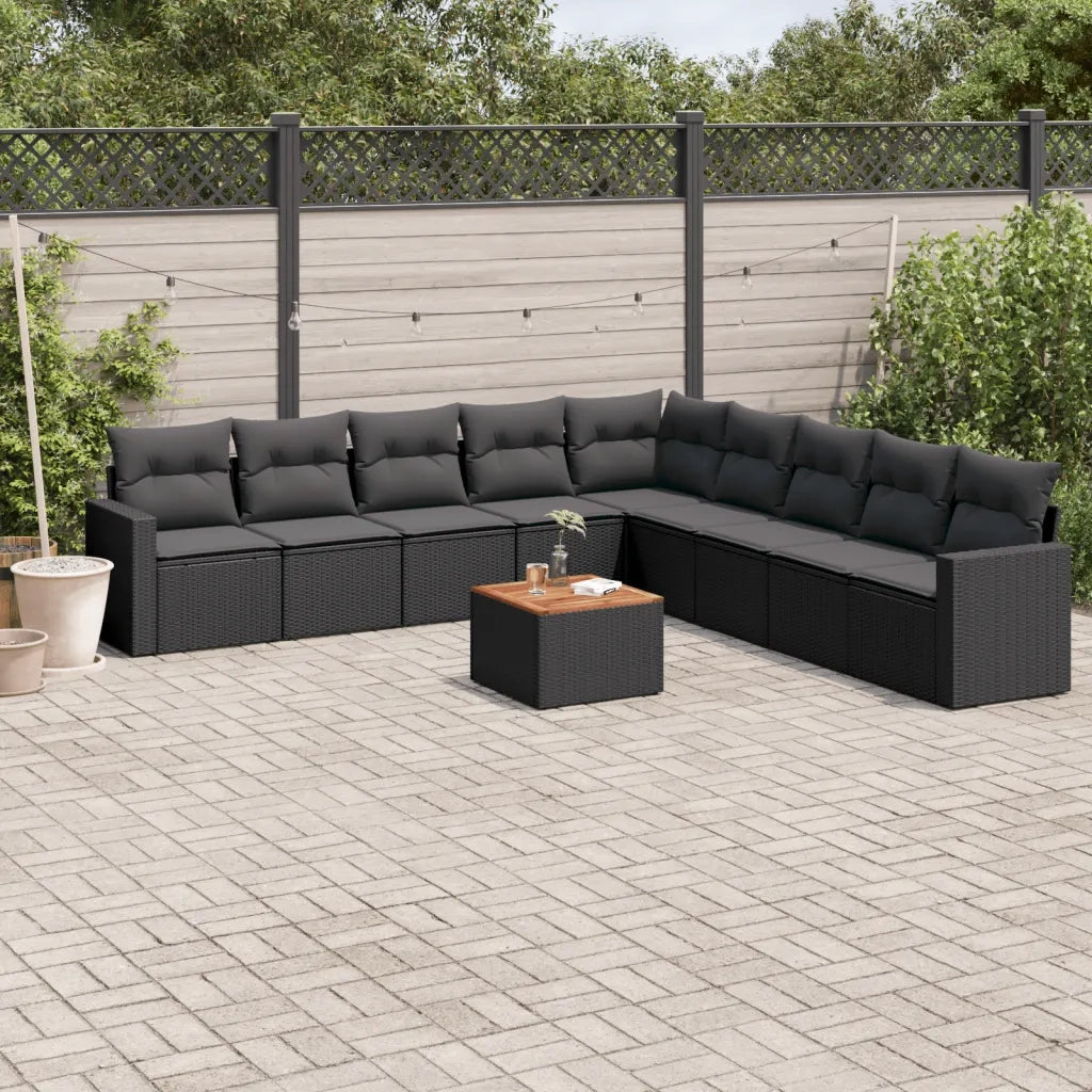 Set Divani da Giardino 10pz con Cuscini in Polyrattan Nero 3256496