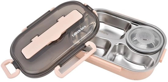 Borsa da Picnic 1300ml - 4 Compartimenti - Portatile - Acciaio Inossidabile - Leggero - Incluso Cucchiaino e Piatto da Frutta - Scatola da Picnic