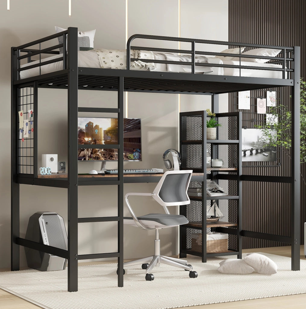 Letto a soppalco 90x200 cm con scrivania e scaffale
