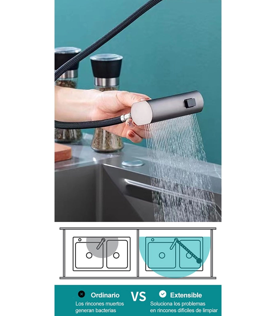 Rubinetto Cucina Display LH-567 | Rame Massiccio | Termometro | Estraibile | 3 Modi Acqua